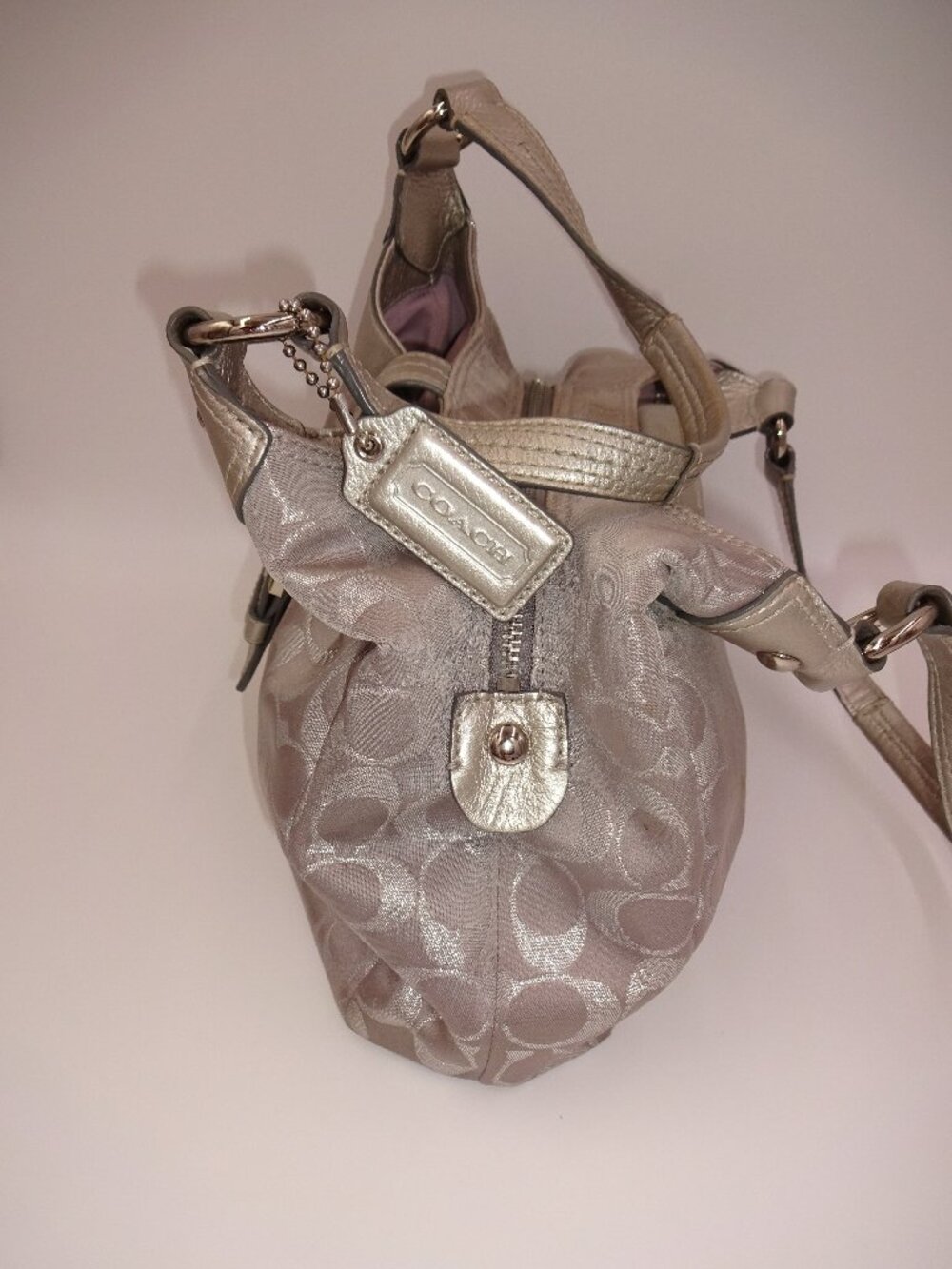 Coach Soho Metallic Silver Signature Jacquard Hobo Shoulder Bag Purse F18911 - Picture 2 of 16